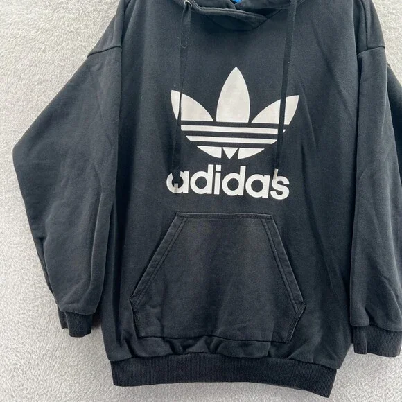 Adidas Hoodie Womens Medium Black Sweatshirt Long Sleeve Tight Knit Gym Trefoil - Picture 2 of 11